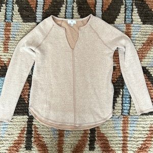 Socialite Slit V Neck Soft Fleece Long Sleeve Shirt